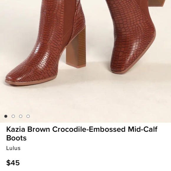 LuLu’s Kazia Brown Crocodile-Embossed Mid-Calf Boots - Picture 2 of 5